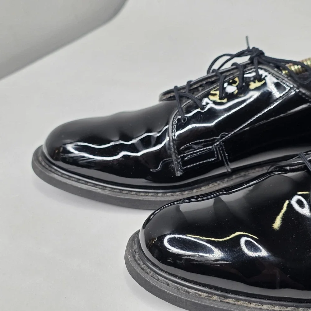 Bates Black Synthetic Patent Look Oxford Dress Shoes Military High Gloss 7.5 D